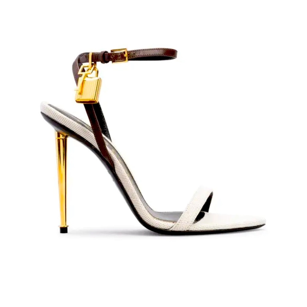 Brand New:  Tom Ford Lock Bicolor Ankle Strap Sandals Rope & Mahogany